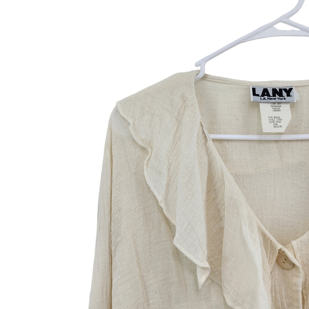 Cream Ruffle Tie-Front Crop Top - Picture 2 of 7